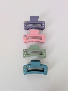 Hair Claw Clips Set Of 4 - Purple, Pink, Green, Blue